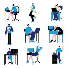 Young people workers working in office with computers vector illustration
