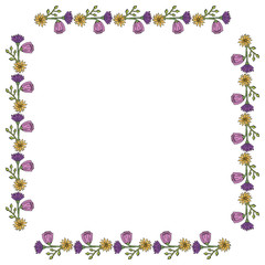Square frame with summer flowers on white background. Vector image.