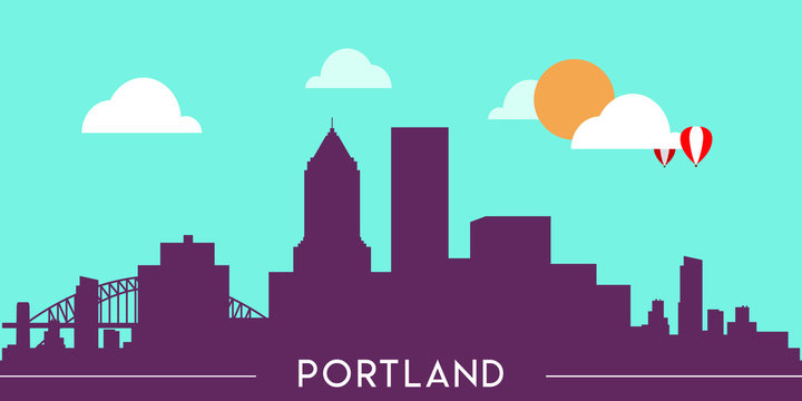 Portland skyline silhouette flat design vector illustration
