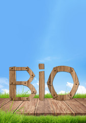 Bio, lettre bio dans l'herbe, concept