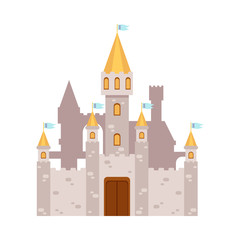 Fabulous fairy tales castle icon or symbol, flat vector illustration isolated.