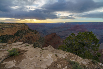 sunset at hopi point on the rim trail at the south rim of grand canyon in arizona, usa