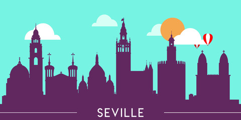 Fototapeta premium Seville skyline silhouette flat design vector illustration