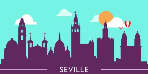 Gordijnen Seville skyline silhouette flat design vector illustration © krkt