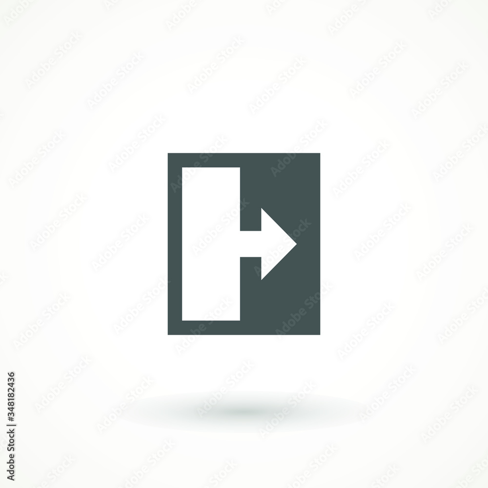 Poster emergency exit icon vector logout and output, outlet, out symbol. isolated of flat style safe condit