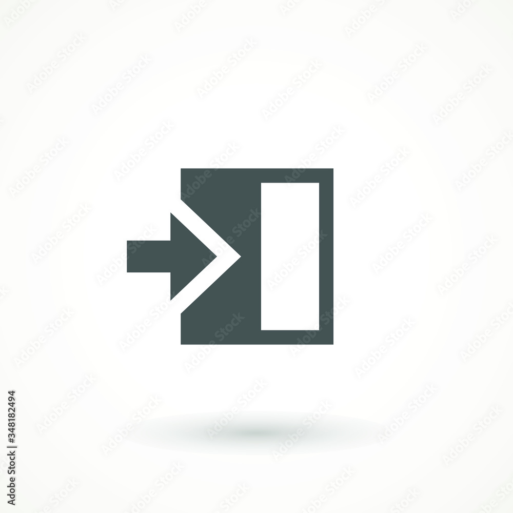 Poster emergency exit icon vector logout and output, outlet, out symbol. isolated of flat style safe condit