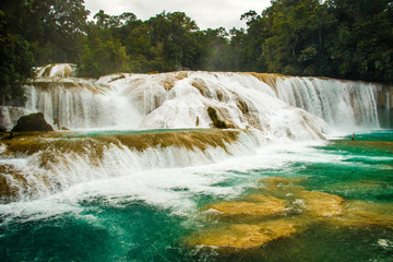 Magical green waterfall of Agua Azul in mexican Chiapas
