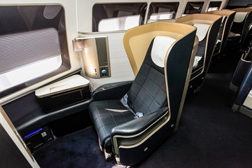 Interior view of Empty Airplane seats on board a jet liner