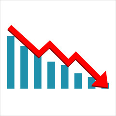 Vector diagram with the red arrow going down. Vector icon isolated on white background. Business failed symbol