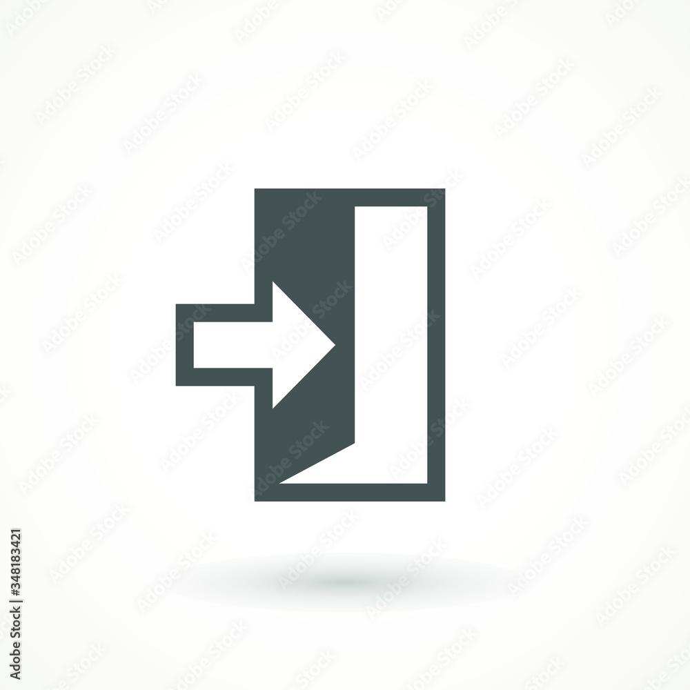 Poster emergency exit icon vector logout and output, outlet, out symbol. isolated of flat style safe condit
