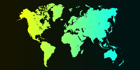 Cyan & Yellow Color Combination World Map Vector