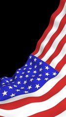 Waving flag of the United States of America on a dark background. Stars and Stripes. State symbol of the USA. 3D illustration