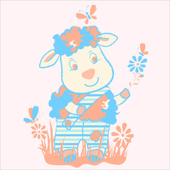 Sweet little lamb boy vector character illustration