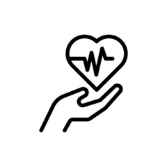 Health icon with heart sign in line art style on white background, Heart pulse icon and favorite, like, love, care symbol