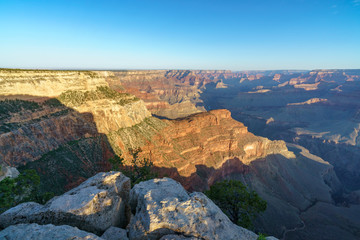 hiking the rim trail to mohave point at the south rim of grand canyon in arizona, usa