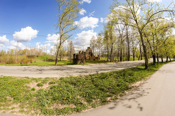 The road near the ruins of the monument of the Great Patriotic War.