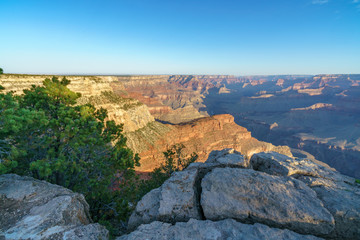 hiking the rim trail to mohave point at the south rim of grand canyon in arizona, usa