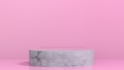 3D render illustration of marble podium pedestal on pink background. Great for showcasing your product. Elegant chic classy modern design.