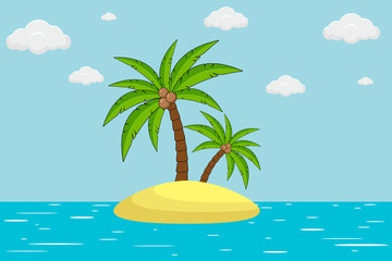 Fototapeta na wymiar Tropical island with palm trees, sand and water. Flat design, vector.