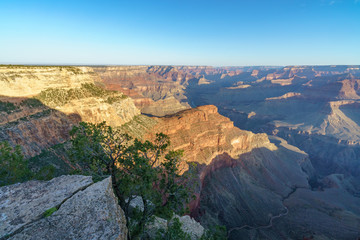 hiking the rim trail to mohave point at the south rim of grand canyon in arizona, usa