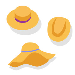 A close up of graphics. Hat types of icons set headdress. stock vector cartoon illustration of 3 types of hat types headdress isolated on white background for web