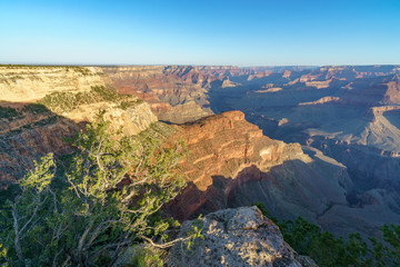 hiking the rim trail to mohave point at the south rim of grand canyon in arizona, usa