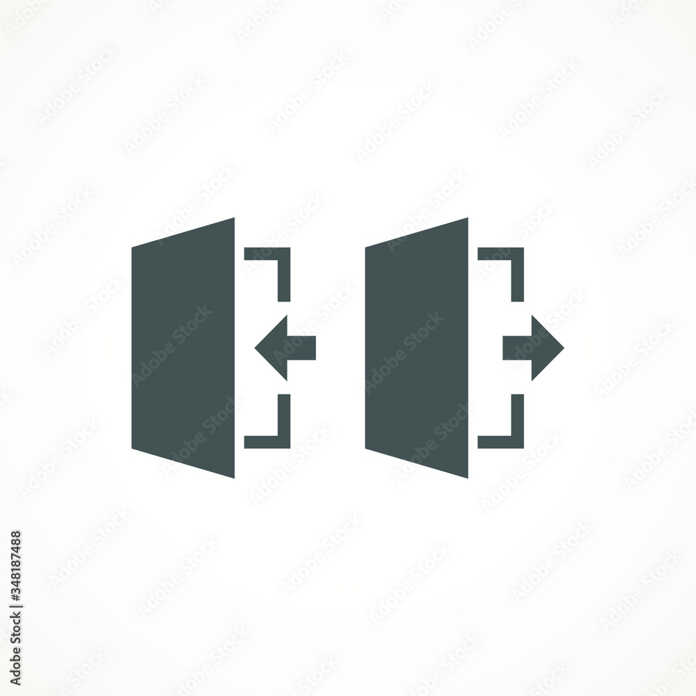 Poster emergency exit icon vector logout and output, outlet, out symbol. isolated of flat style safe condit