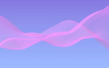 Pink wave on blue sky abstract background. Fluttering pink scarf. Waving on wind pink fabric. 3D illustration