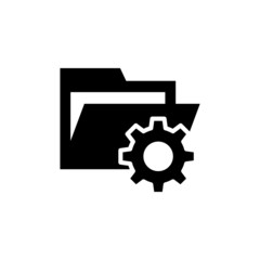 folder with cogwheel icon in black flat design on white background, Project Management icon, data management, folder, project goals, task management icon with settings sign, Project Management icon an