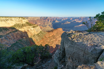 hiking the rim trail to mohave point at the south rim of grand canyon in arizona, usa