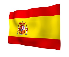 The flag of Spain. Official state symbol of the Kingdom of Spain. Concept: web, sports pages, language courses, travelling, design elements. 3d illustration