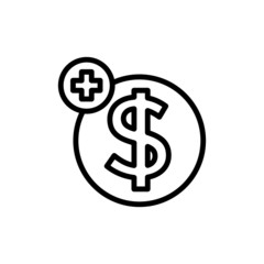 Finance icon with add sign in line art style on white background, Finance icon and new, plus, positive symbol, Vector icon