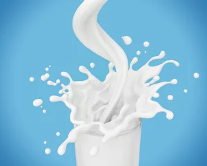 Poster milk pouring and splash, 3d illustration. © Anusorn