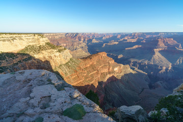 hiking the rim trail to mohave point at the south rim of grand canyon in arizona, usa