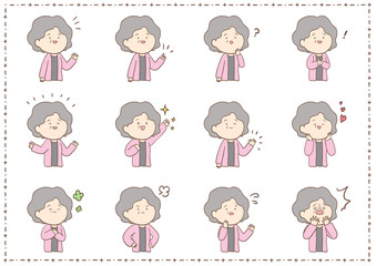 つかれたいらすと　祖母のいろいろな表情セット