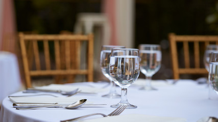Table setting close up at restaurant 