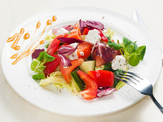 Turkish traditional Choban salad on a white plate