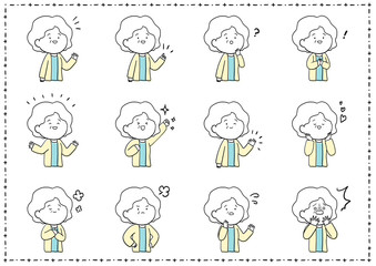 つかれたいらすと　祖母のいろいろな表情セット　版ズレ風