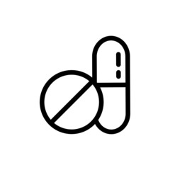 Medicine pills icon in line art style on white background, Symbol, logo illustration, Vector graphics