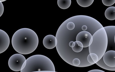 Dark background and light bubbles. Wallpaper, texture with balloons. 3D illustration
