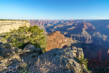 hiking the rim trail to mohave point at the south rim of grand canyon in arizona, usa