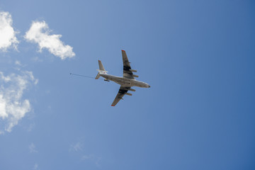 Russian aircraft IL78 for refueling other aircraft in the air against a clear sky