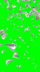 Fototapeta na wymiar Flying dollars banknotes isolated on chromakey. Money is flying in the air. 100 US banknotes new sample. Vertical orientation. 3D illustration
