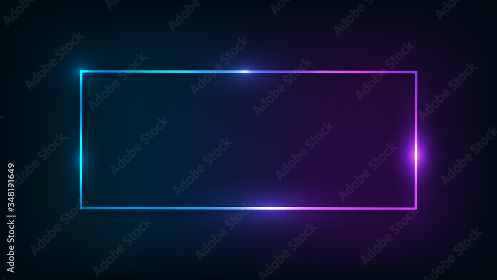 Poster neon rectangular frame with shining effects