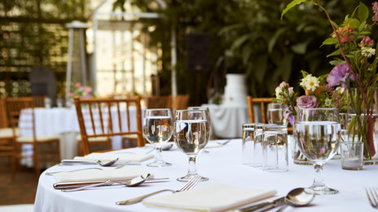 Table setting close up at restaurant 