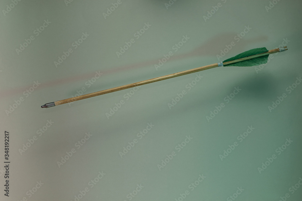 Poster Old green arrow in the color light. Beautiful old arrows minimal in neon light. Minimalism retro style concept. Background pattern for design.