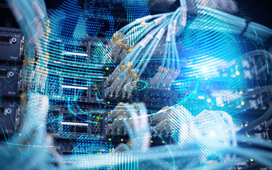 Fototapeta premium Planet Earth globe global communication technology concept server room background.