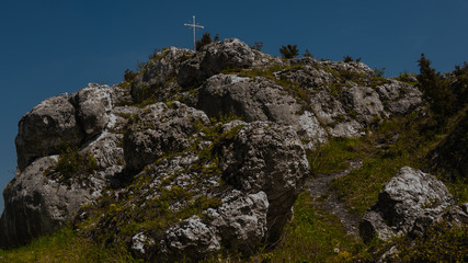 View of the Sokolich Mountains Reserve and rock stones in Olsztyn. A free space for an inscription