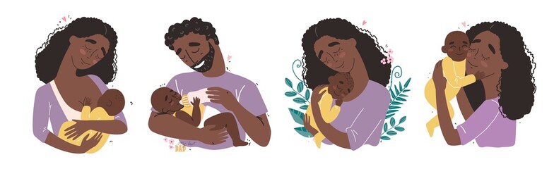 Young Black african american happy parents hug their newborn baby