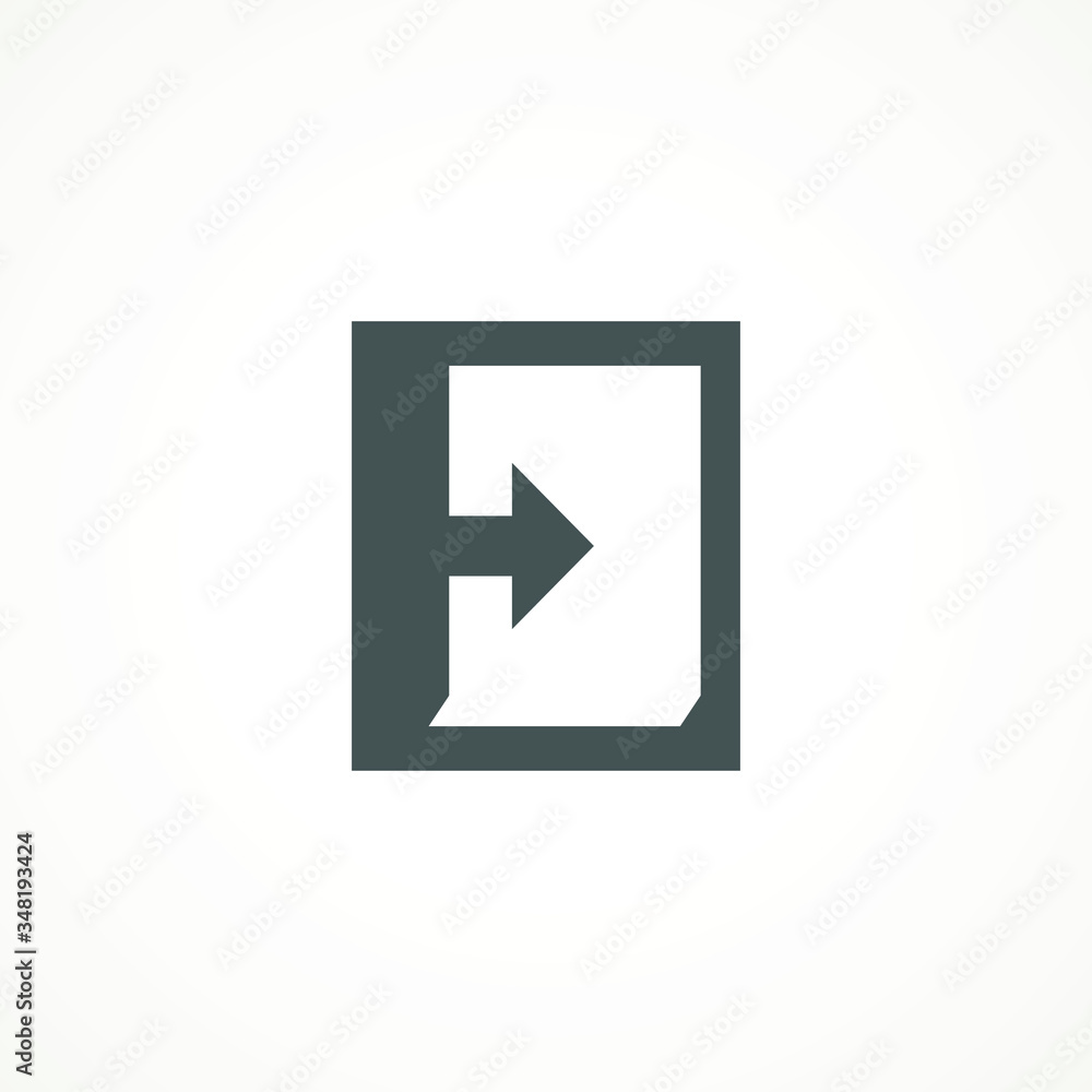 Poster emergency exit icon vector logout and output, outlet, out symbol. isolated of flat style safe condit
